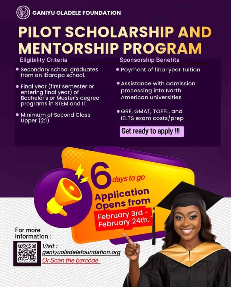 Apply for the Ganiyu Oladele Foundation Scholarship and Mentorship Programme — Support for Final-Year and Master’s Students